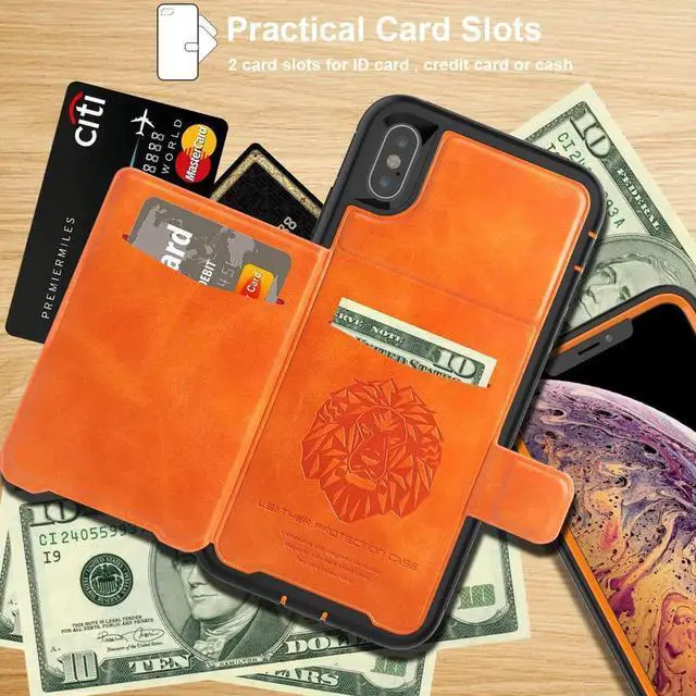 Alt view image 4 of 7 - iPhone Xs Max Wallet Case, iPhone Xs Max 6.5'' 2018 Wallet Case with PU Leather Card Holder Slot Shockproof Protective Case for Apple iPhone Xs Max 6.5 inches 2018 Orange