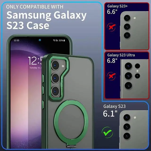 Alt view image 4 of 7 - For Samsung Galaxy S23 Case with Magnetic Invisible Stand [Compatible with Magsafe] Shockproof Slim Translucent Matte Cases for Samsung Galaxy S23 6.1 inch Green