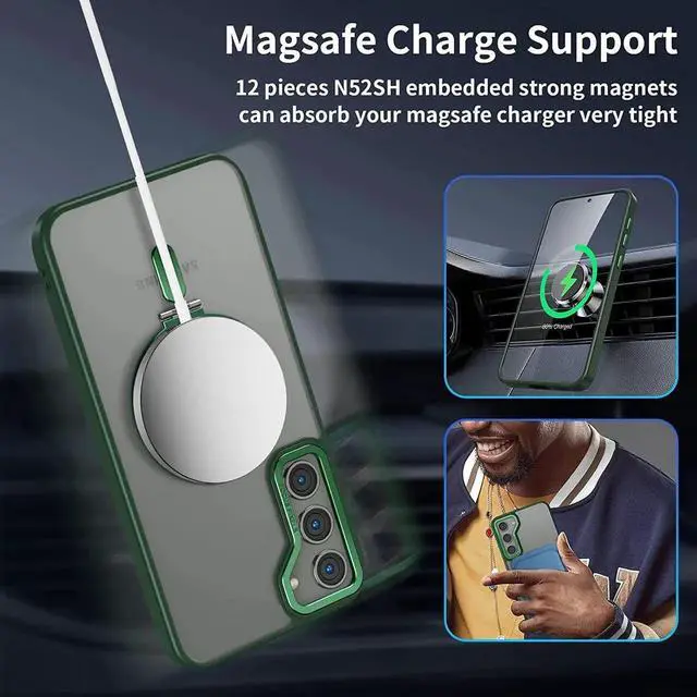 Alt view image 3 of 7 - For Samsung Galaxy S23 Case with Magnetic Invisible Stand [Compatible with Magsafe] Shockproof Slim Translucent Matte Cases for Samsung Galaxy S23 6.1 inch Green