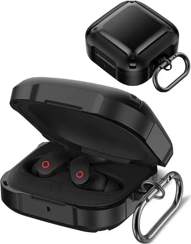 Main image of For Beats Fit Pro Case Cover, Full-Body Protective Rugged Hard PC Soft TPU Armor Earbuds Case for Beats Fit Pro 2021 Headphones Accessories Charging Shell Protector with Carabiner Black