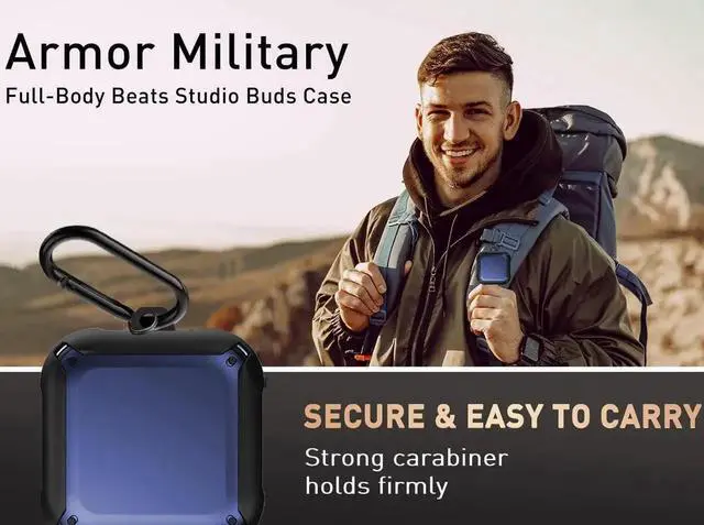 Alt view image 6 of 7 - For Beats Fit Pro Case Cover, Full-Body Protective Rugged Hard PC Soft TPU Armor Earbuds Case for Beats Fit Pro 2021 Headphones Accessories Charging Shell Protector with Carabiner