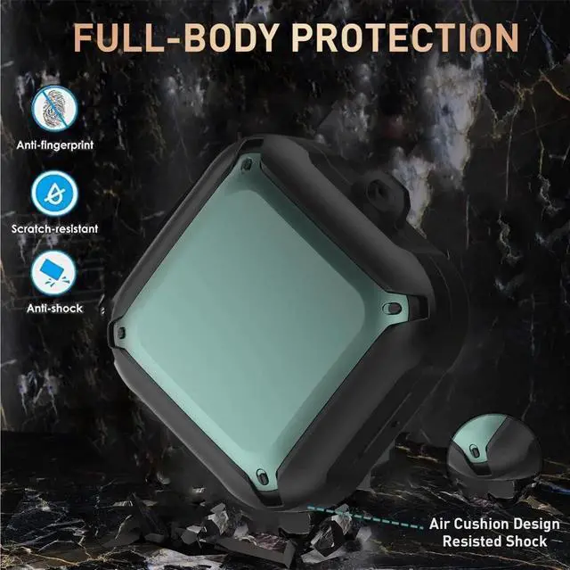 Alt view image 5 of 7 - For Beats Fit Pro Case Cover, Full-Body Protective Rugged Hard PC Soft TPU Armor Earbuds Case for Beats Fit Pro 2021 Headphones Accessories Charging Shell Protector with Carabiner Green