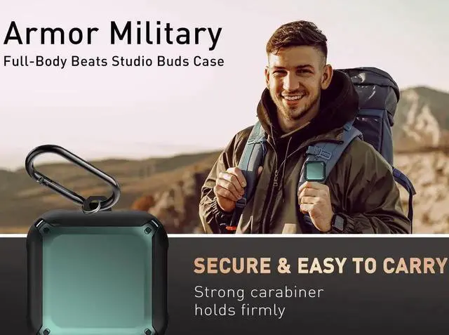 Alt view image 3 of 7 - For Beats Fit Pro Case Cover, Full-Body Protective Rugged Hard PC Soft TPU Armor Earbuds Case for Beats Fit Pro 2021 Headphones Accessories Charging Shell Protector with Carabiner Green
