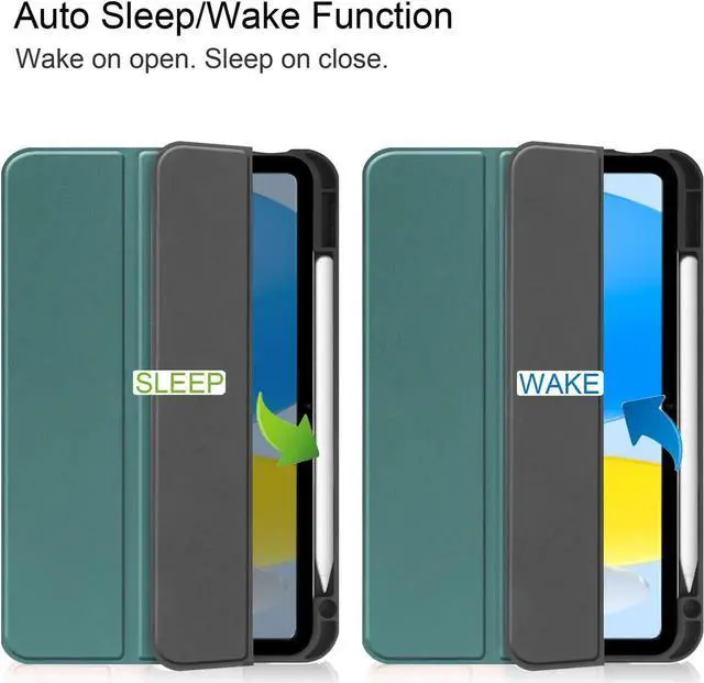 Alt view image 7 of 7 - Case Compatible with iPad 10th Generation 10.9 Inch 2022 with Pencil Holder, Protective Stand Cover with Soft TPU Back, Auto Sleep/Wake with Universal Stylus Pen Dark Green