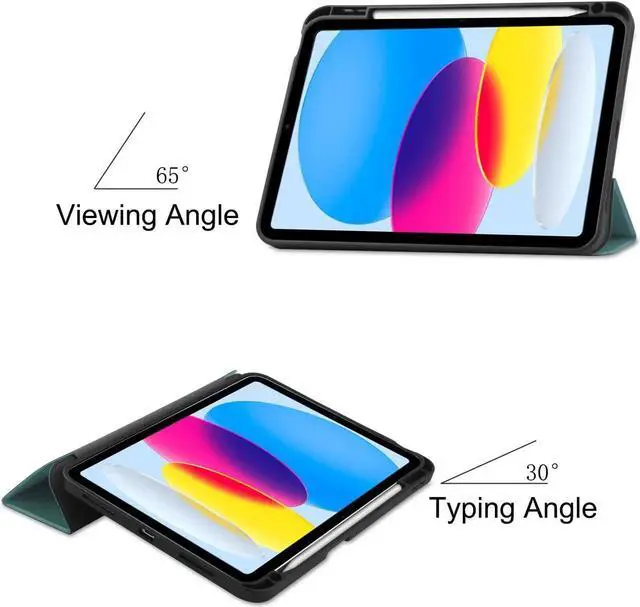 Alt view image 2 of 7 - Case Compatible with iPad 10th Generation 10.9 Inch 2022 with Pencil Holder, Protective Stand Cover with Soft TPU Back, Auto Sleep/Wake with Universal Stylus Pen Dark Green