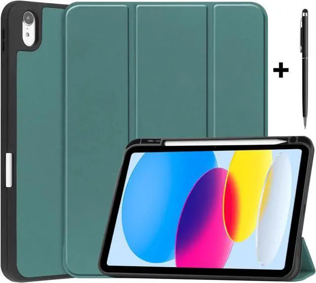 Main image of Case Compatible with iPad 10th Generation 10.9 Inch 2022 with Pencil Holder, Protective Stand Cover with Soft TPU Back, Auto Sleep/Wake with Universal Stylus Pen Dark Green