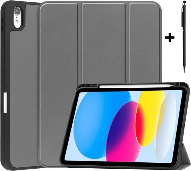 Main image of Case Compatible with iPad 10th Generation 10.9 Inch 2022 with Pencil Holder, Protective Stand Cover with Soft TPU Back, Auto Sleep/Wake with Universal Stylus Pen Gray