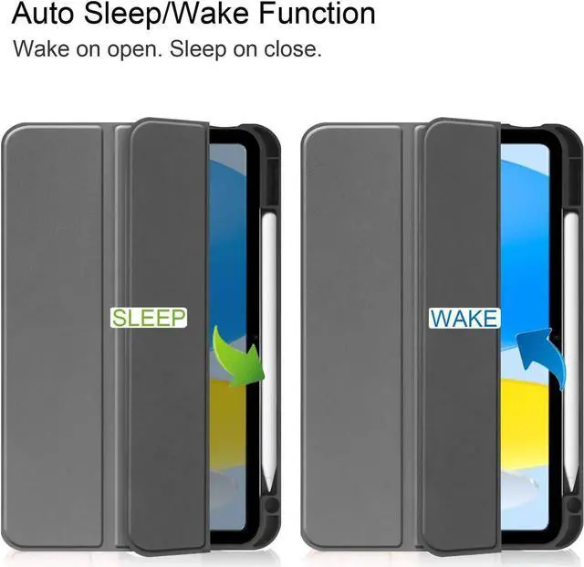 Alt view image 6 of 7 - Case Compatible with iPad 10th Generation 10.9 Inch 2022 with Pencil Holder, Protective Stand Cover with Soft TPU Back, Auto Sleep/Wake with Universal Stylus Pen Gray