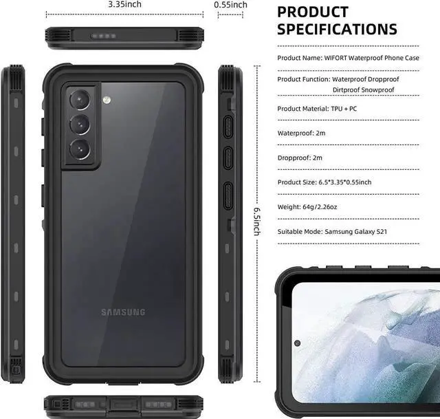 Alt view image 6 of 7 - Compatible with Samsung Galaxy S21 5G 6.2 inch Case with Screen Protector,IP68 Waterproof Shockproof Full Body Heavy Duty Protective Cover