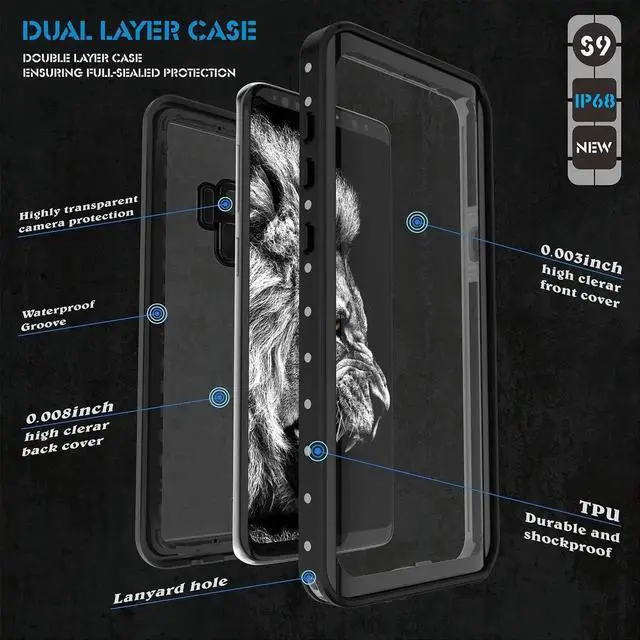 Alt view image 7 of 7 - Galaxy S9 Waterproof Case, Waterproof Shockproof Dustproof Dirtproof Full Body Case Built in Screen Protector with Touch ID for Samsung Galaxy S9 5.8 inch