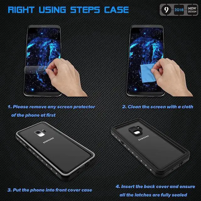 Alt view image 2 of 7 - Galaxy S9 Waterproof Case, Waterproof Shockproof Dustproof Dirtproof Full Body Case Built in Screen Protector with Touch ID for Samsung Galaxy S9 5.8 inch
