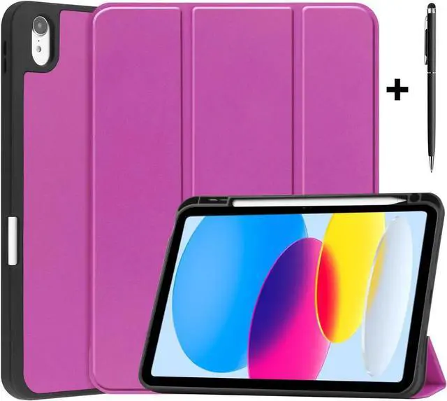 Main image of Case Compatible with iPad 10th Generation 10.9 Inch 2022 with Pencil Holder, Protective Stand Cover with Soft TPU Back, Auto Sleep/Wake with Universal Stylus Pen Rose Red