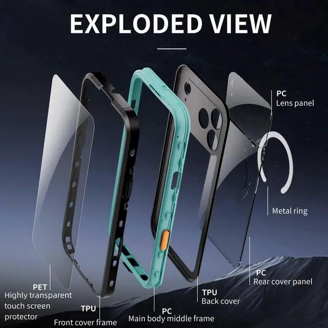 Alt view image 6 of 7 - for iPhone 17 Pro Max Waterproof Case Compatible with MagSafe, Magnetic Waterproof Full Body IP68 Underwater Case Built-in Screen Protector Military Grade Shockproof Cover with Lanyard Blue