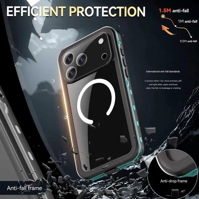 Alt view image 7 of 7 - for iPhone 17 Pro Max Waterproof Case Compatible with MagSafe, Magnetic Waterproof Full Body IP68 Underwater Case Built-in Screen Protector Military Grade Shockproof Cover with Lanyard Blue