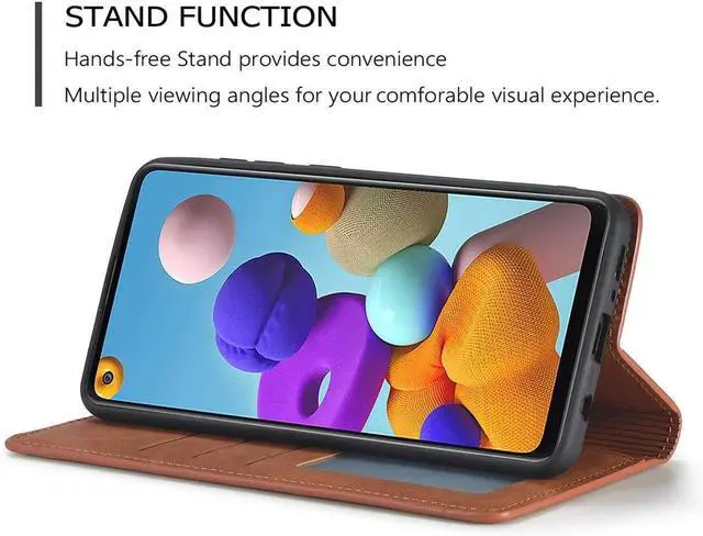 Alt view image 4 of 6 - for Samsung Galaxy A13 5G / A13 4G / A04s / A04 Case, Premium PU Leather Cover TPU Bumper with Card Holder Kickstand Hidden Magnetic Adsorption Shockproof Flip Wallet Cover Brown