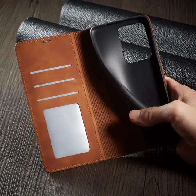 Alt view image 3 of 6 - for Samsung Galaxy A13 5G / A13 4G / A04s / A04 Case, Premium PU Leather Cover TPU Bumper with Card Holder Kickstand Hidden Magnetic Adsorption Shockproof Flip Wallet Cover Brown