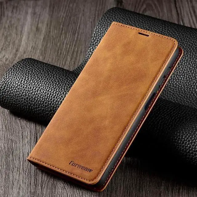 Alt view image 6 of 6 - for Samsung Galaxy A13 5G / A13 4G / A04s / A04 Case, Premium PU Leather Cover TPU Bumper with Card Holder Kickstand Hidden Magnetic Adsorption Shockproof Flip Wallet Cover Brown