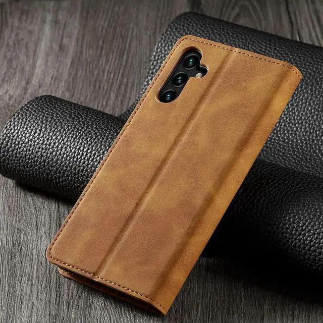 Alt view image 2 of 6 - for Samsung Galaxy A13 5G / A13 4G / A04s / A04 Case, Premium PU Leather Cover TPU Bumper with Card Holder Kickstand Hidden Magnetic Adsorption Shockproof Flip Wallet Cover Brown