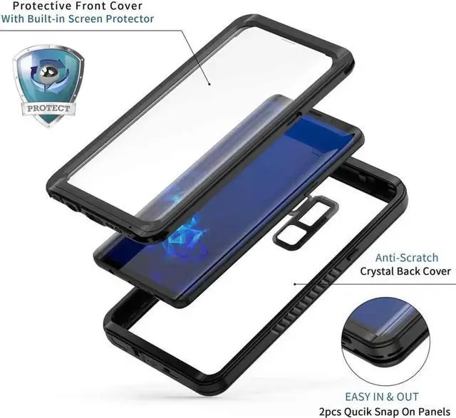 Alt view image 2 of 7 - Samsung Galaxy S9+ Plus Case, IP68 Waterproof Dustproof Shockproof Case with Built-in Screen Protector, Full Body Sealed Underwater Protective Clear Cover for Samsung S9 Plus 6.2 inch