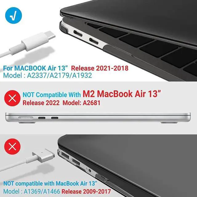 Alt view image 5 of 7 - Compatible with MacBook Air 13 inch Case 2022, 2021-2018 Release A2337 M1 A2179 A1932 with Retina Display Touch ID, Plastic Hard Shell with Keyboard Cover Crystal Black
