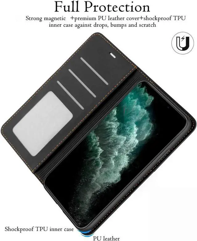 Alt view image 7 of 7 - iPhone 11 Pro Wallet Case Premium Leather iPhone 11 Pro Folio Flip Case with Kickstand Card Holder Slots Shockproof Protective Cover for Apple iPhone 11 Pro 5.8 inch Brown