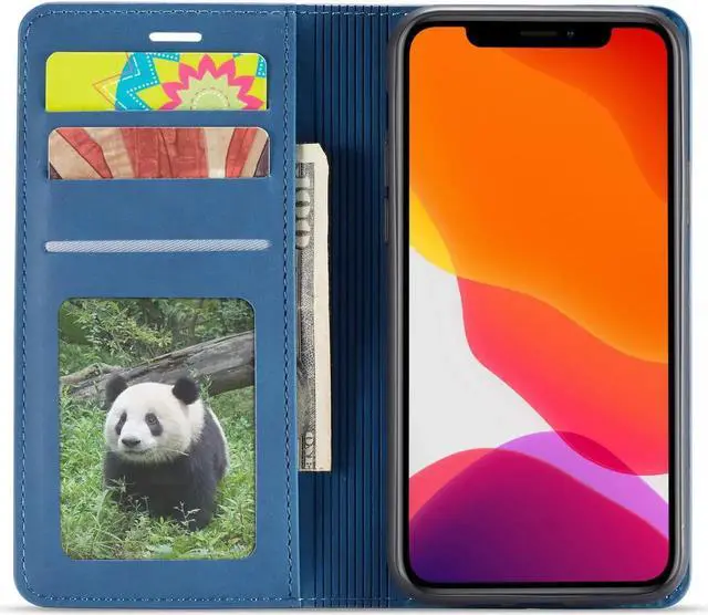 Alt view image 4 of 4 - iPhone 11 Pro Max Wallet Case Premium Leather iPhone 11 Pro Max Folio Flip Case with Kickstand Card Holder Slots Shockproof Protective Cover for Apple iPhone 11 Pro Max 6.5 inch Blue