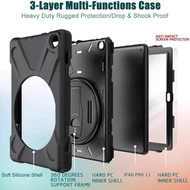 Alt view image 7 of 7 - Case for Amazon Kindle Fire HD 8 2020 / Fire 8 Plus 2020 - 10th Generation 2020 Released - Shockproof Protective Cover with Built-in Kickstand Hand Strap & Shoulder Strap
