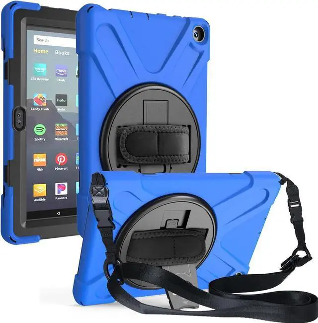 Main image of Case for Amazon Kindle Fire HD 8 2020 / Fire 8 Plus 2020 - 10th Generation 2020 Released - Shockproof Protective Cover with Built-in Kickstand Hand Strap & Shoulder Strap Blue
