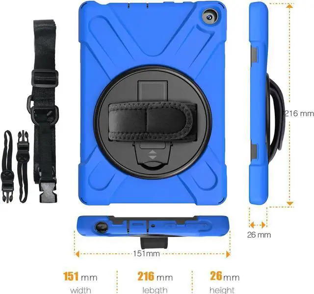 Alt view image 3 of 7 - Case for Amazon Kindle Fire HD 8 2020 / Fire 8 Plus 2020 - 10th Generation 2020 Released - Shockproof Protective Cover with Built-in Kickstand Hand Strap & Shoulder Strap Blue