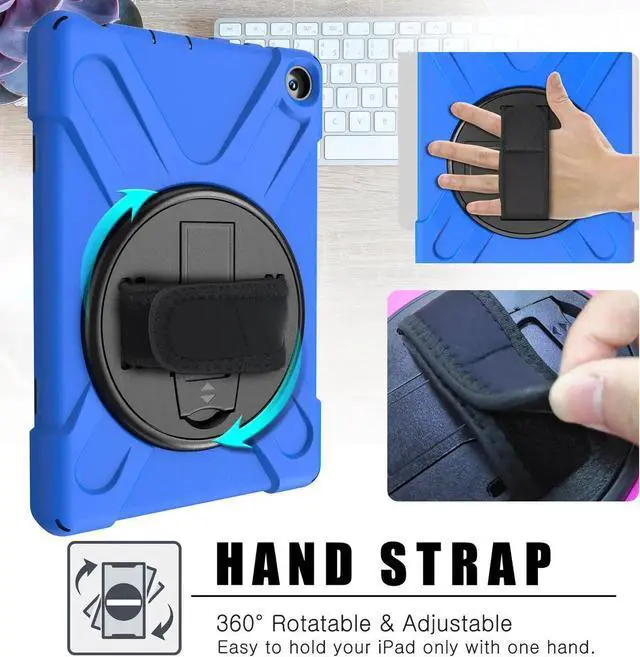 Alt view image 5 of 7 - Case for Amazon Kindle Fire HD 8 2020 / Fire 8 Plus 2020 - 10th Generation 2020 Released - Shockproof Protective Cover with Built-in Kickstand Hand Strap & Shoulder Strap Blue