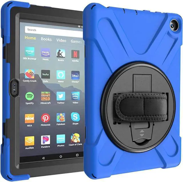 Alt view image 2 of 7 - Case for Amazon Kindle Fire HD 8 2020 / Fire 8 Plus 2020 - 10th Generation 2020 Released - Shockproof Protective Cover with Built-in Kickstand Hand Strap & Shoulder Strap Blue