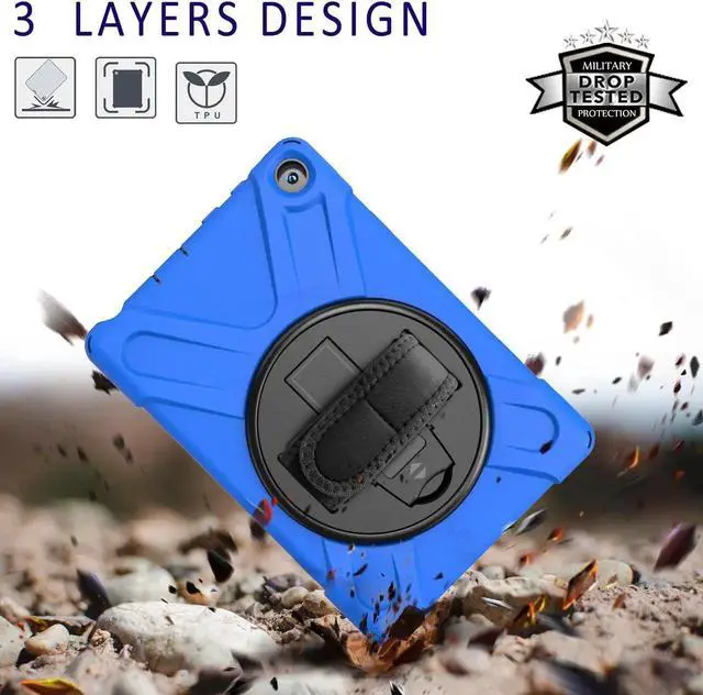 Alt view image 4 of 7 - Case for Amazon Kindle Fire HD 8 2020 / Fire 8 Plus 2020 - 10th Generation 2020 Released - Shockproof Protective Cover with Built-in Kickstand Hand Strap & Shoulder Strap Blue