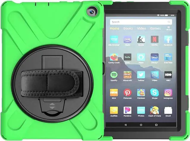 Alt view image 2 of 7 - Case for Amazon Kindle Fire HD 8 2020 / Fire 8 Plus 2020 - 10th Generation 2020 Released - Shockproof Protective Cover with Built-in Kickstand Hand Strap & Shoulder Strap Green