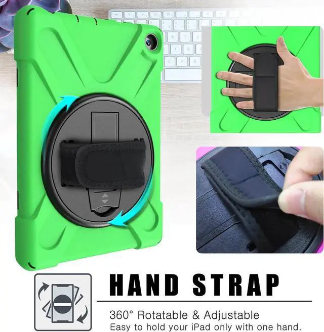 Alt view image 3 of 7 - Case for Amazon Kindle Fire HD 8 2020 / Fire 8 Plus 2020 - 10th Generation 2020 Released - Shockproof Protective Cover with Built-in Kickstand Hand Strap & Shoulder Strap Green