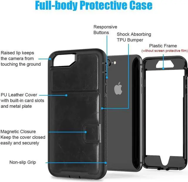 Alt view image 2 of 6 - iPhone 6 7 8 Plus Case Werleo Full-Body Heavy Duty Protection Case with a Dual Layer Wallet designlot & Kickstand for iPhone 6 7 8 Plus 5.5 inch PC TPU and PU Leather 3 Layer Hybrid Case