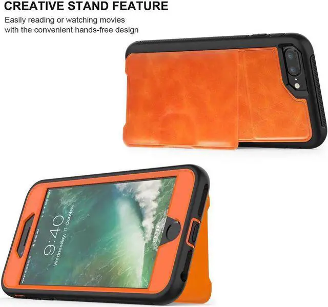 Alt view image 5 of 7 - iPhone 6 7 8 Plus Case Werleo Full-Body Heavy Duty Protection Case with a Dual Layer Wallet designlot & Kickstand for iPhone 6 7 8 Plus 5.5 inch PC TPU and PU Leather 3 Layer Hybrid Case Orange