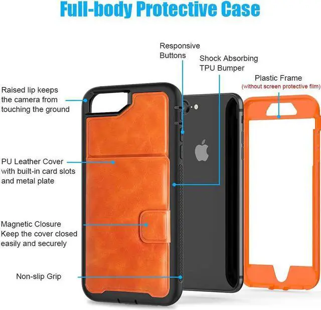 Alt view image 6 of 7 - iPhone 6 7 8 Plus Case Werleo Full-Body Heavy Duty Protection Case with a Dual Layer Wallet designlot & Kickstand for iPhone 6 7 8 Plus 5.5 inch PC TPU and PU Leather 3 Layer Hybrid Case Orange