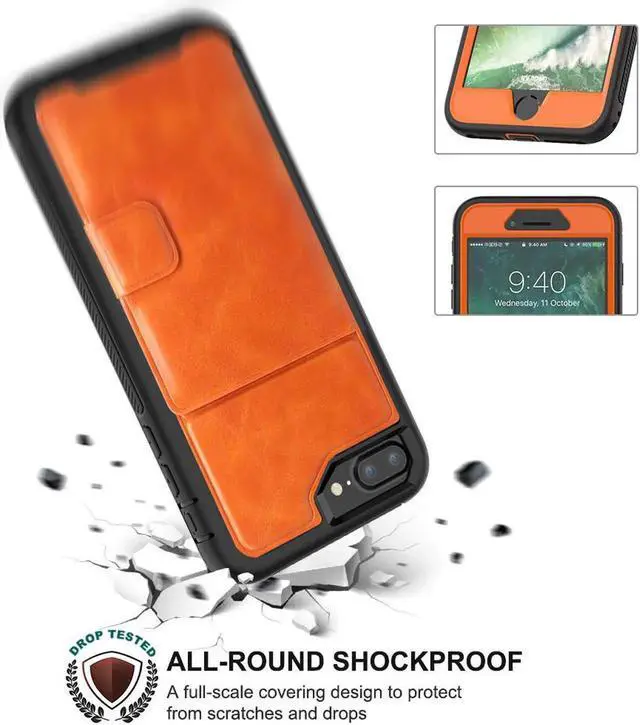 Alt view image 3 of 7 - iPhone 6 7 8 Plus Case Werleo Full-Body Heavy Duty Protection Case with a Dual Layer Wallet designlot & Kickstand for iPhone 6 7 8 Plus 5.5 inch PC TPU and PU Leather 3 Layer Hybrid Case Orange