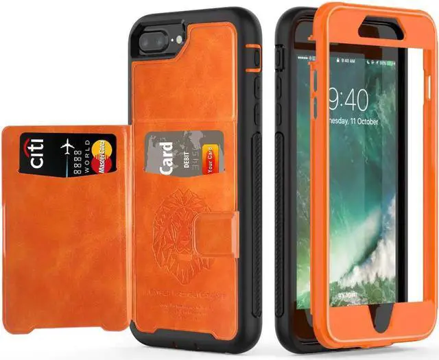 Main image of iPhone 6 7 8 Plus Case Werleo Full-Body Heavy Duty Protection Case with a Dual Layer Wallet designlot & Kickstand for iPhone 6 7 8 Plus 5.5 inch PC TPU and PU Leather 3 Layer Hybrid Case Orange