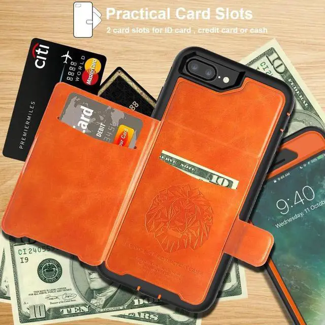 Alt view image 7 of 7 - iPhone 6 7 8 Plus Case Werleo Full-Body Heavy Duty Protection Case with a Dual Layer Wallet designlot & Kickstand for iPhone 6 7 8 Plus 5.5 inch PC TPU and PU Leather 3 Layer Hybrid Case Orange