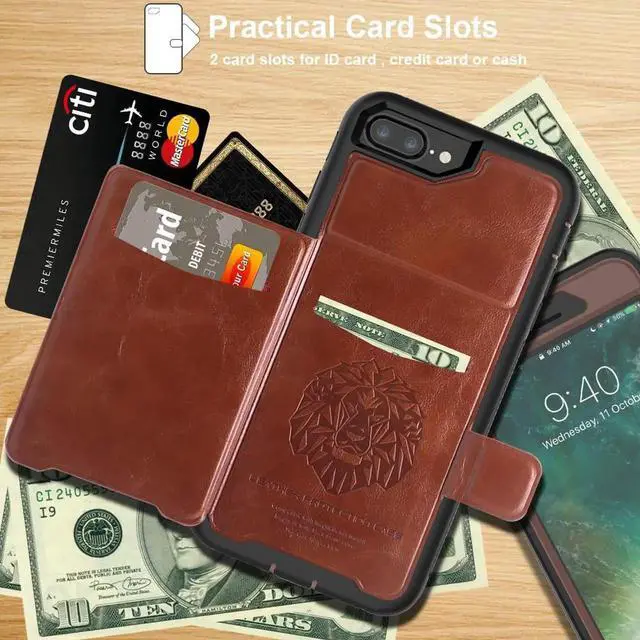 Alt view image 3 of 7 - iPhone 6 7 8 Plus Case Werleo Full-Body Heavy Duty Protection Case with a Dual Layer Wallet designlot & Kickstand for iPhone 6 7 8 Plus 5.5 inch PC TPU and PU Leather 3 Layer Hybrid Case