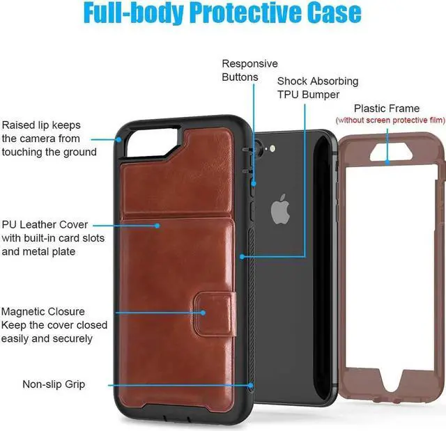 Alt view image 7 of 7 - iPhone 6 7 8 Plus Case Werleo Full-Body Heavy Duty Protection Case with a Dual Layer Wallet designlot & Kickstand for iPhone 6 7 8 Plus 5.5 inch PC TPU and PU Leather 3 Layer Hybrid Case
