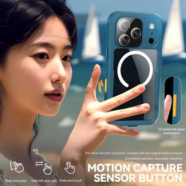 Alt view image 3 of 7 - for iPhone 17 Pro Waterproof Case Compatible with MagSafe, Magnetic Waterproof Full Body IP68 Underwater Case Built-in Screen Protector Military Grade Shockproof Phone Cover with Lanyard Blue