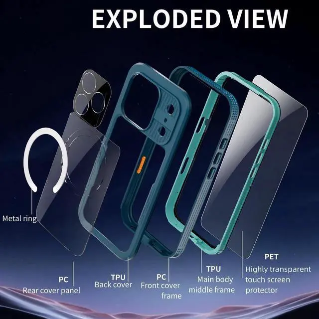 Alt view image 2 of 7 - for iPhone 17 Pro Waterproof Case Compatible with MagSafe, Magnetic Waterproof Full Body IP68 Underwater Case Built-in Screen Protector Military Grade Shockproof Phone Cover with Lanyard Blue
