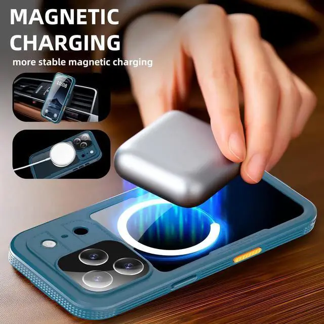 Alt view image 4 of 7 - for iPhone 17 Pro Waterproof Case Compatible with MagSafe, Magnetic Waterproof Full Body IP68 Underwater Case Built-in Screen Protector Military Grade Shockproof Phone Cover with Lanyard Blue
