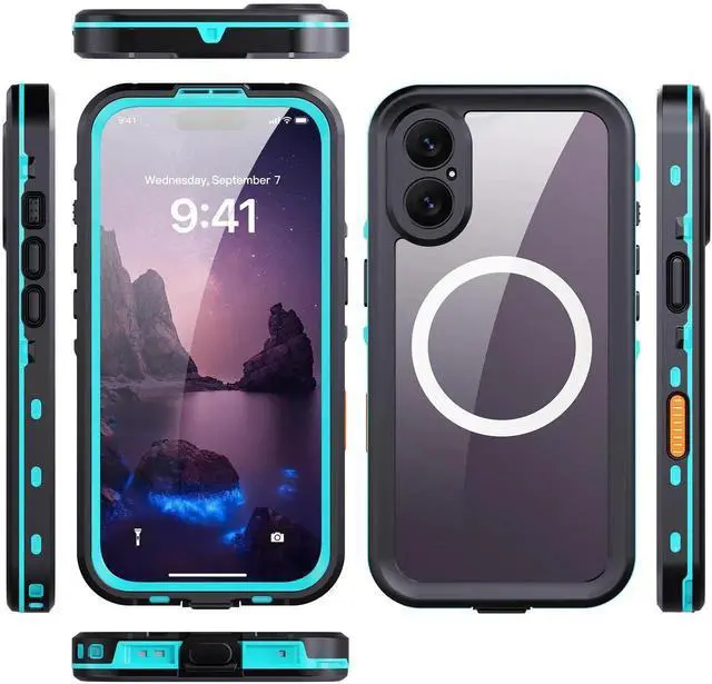 Alt view image 4 of 7 - for iPhone 17 Waterproof Case Compatible with MagSafe, Magnetic Waterproof Full Body IP68 Underwater Case Built-in Screen Protector Military Grade Shockproof Cover with Lanyard Blue