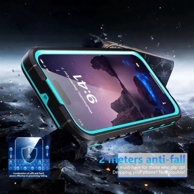 Alt view image 7 of 7 - for iPhone 17 Waterproof Case Compatible with MagSafe, Magnetic Waterproof Full Body IP68 Underwater Case Built-in Screen Protector Military Grade Shockproof Cover with Lanyard Blue
