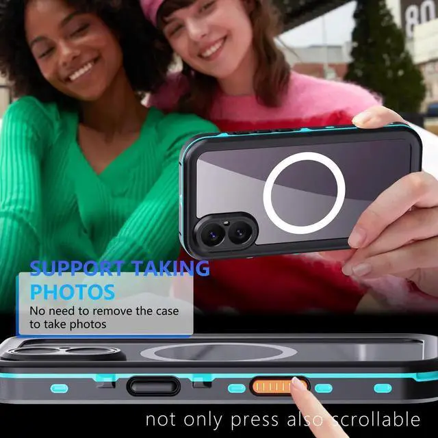 Alt view image 6 of 7 - for iPhone 17 Waterproof Case Compatible with MagSafe, Magnetic Waterproof Full Body IP68 Underwater Case Built-in Screen Protector Military Grade Shockproof Cover with Lanyard Blue