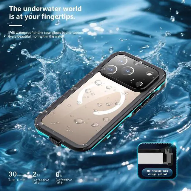 Alt view image 2 of 7 - for iPhone 17 Pro Waterproof Case Compatible with MagSafe, Magnetic Waterproof Full Body IP68 Underwater Case Built-in Screen Protector Military Grade Shockproof Cover with Lanyard Blue
