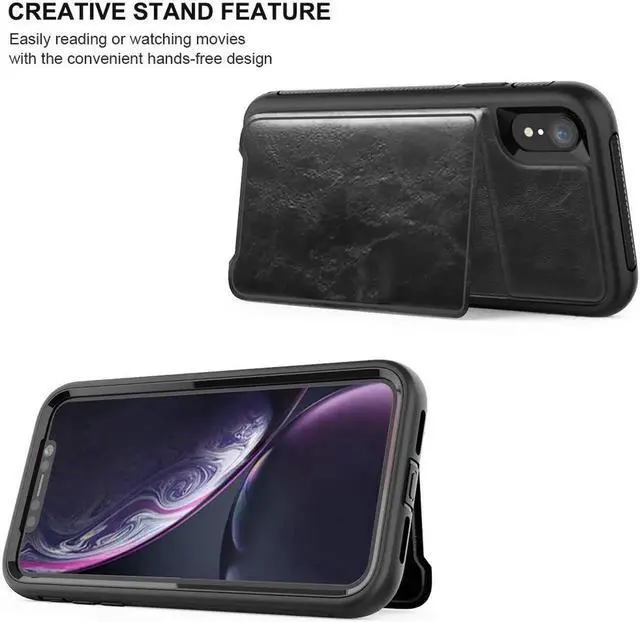 Alt view image 3 of 7 - iPhone XR Case with Wallet Full-Body Military Grade Protection Case with a Dual Layer Wallet designlot & Kickstand for iPhone XR 2018 Release for Girl Women Men